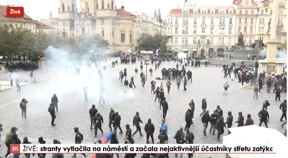 Czech Public TV reports there are people injured after individuals attacked police in Prague city centre
