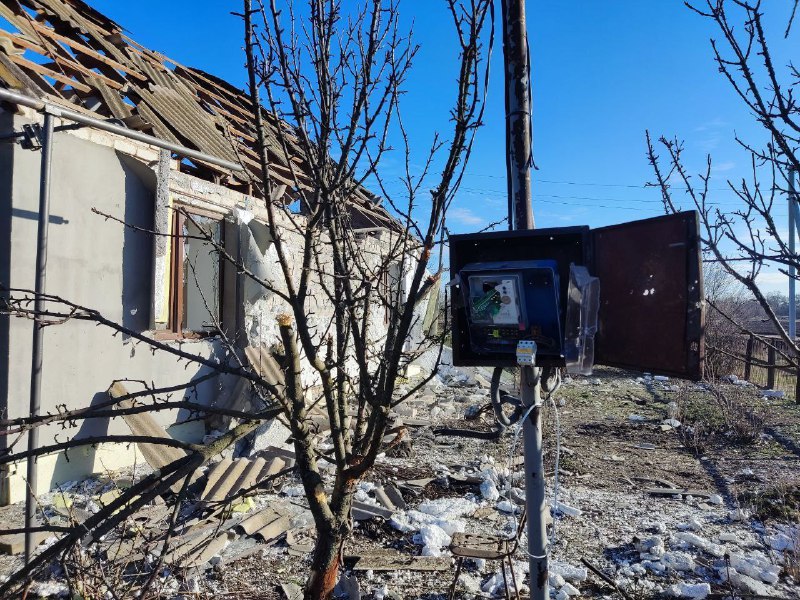 Vernietiging in Novohorivka van het district Polohy als gevolg van beschietingen