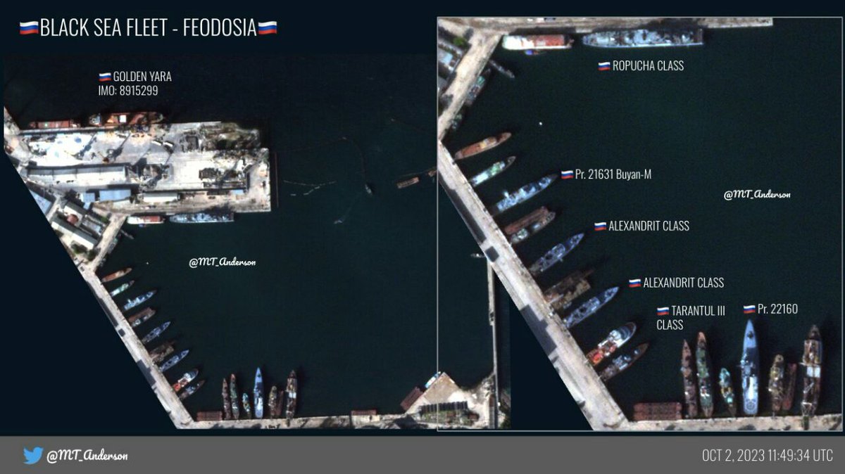 De uittocht van Russische schepen uit Sebastopol: De Russische Zwarte Zeevloot verplaatste de meeste van zijn schepen van Sebastopol naar Novorossiysk. Alle drie de operationele onderzeeërs van Project 06363 (Kilo-klasse), beide fregatten van Project 11356 (Admiral Grigorovich-klasse)