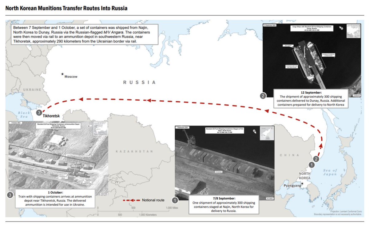 USA twierdzą, że Korea Północna wysłała koleją do Rosji 300 kontenerów pełnych amunicji. Według Stanów Zjednoczonych kontenery podróżowały z Najin w KRLD do Dunay w Rosji w okresie od 7 września do 1 października