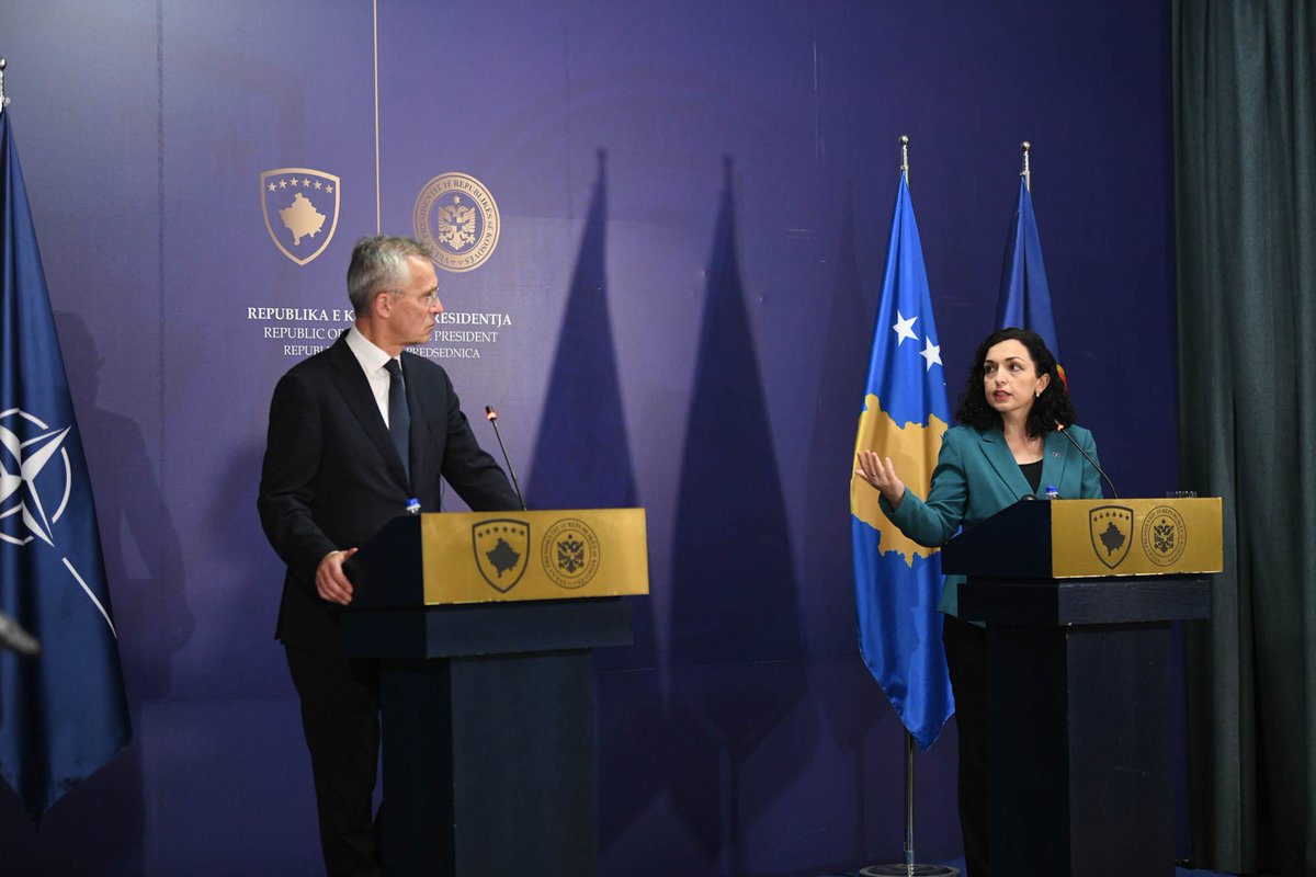 President of the Republic of Kosova: I welcomed NATO SG @jensstoltenberg back to Kosovo today.In light of shared security challenges, ’s NATO membership, starting with PfP, is an urgent necessity.It will inevitably pave the way for long-lasting and sustainable peace and security, in our region & beyond