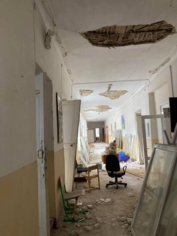 Zniszczenia w Berysławiu w wyniku ostrzału