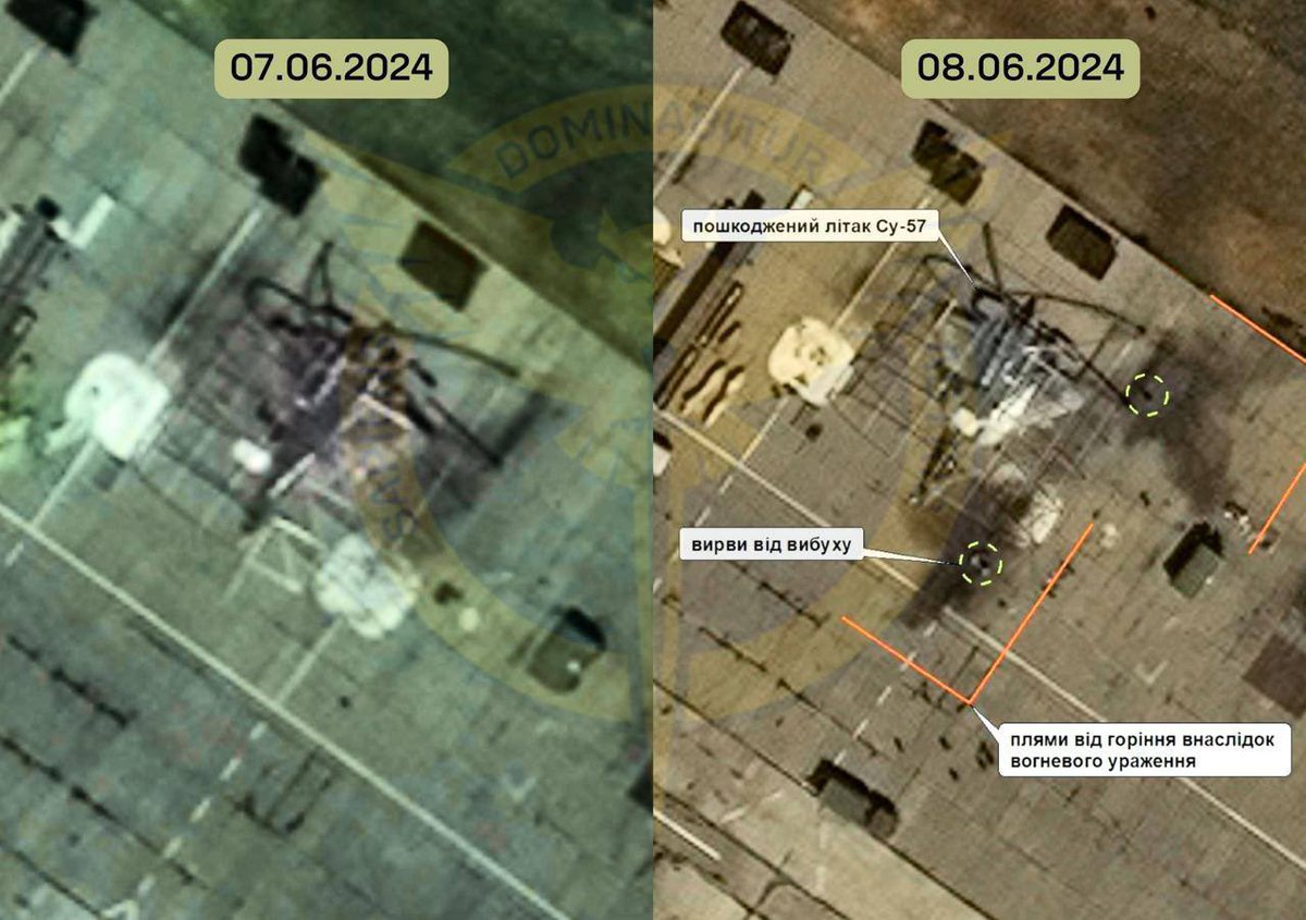 MAXAR Satellitbilder från den 8 juni efter attacken mot ryska Su-57-jaktplan