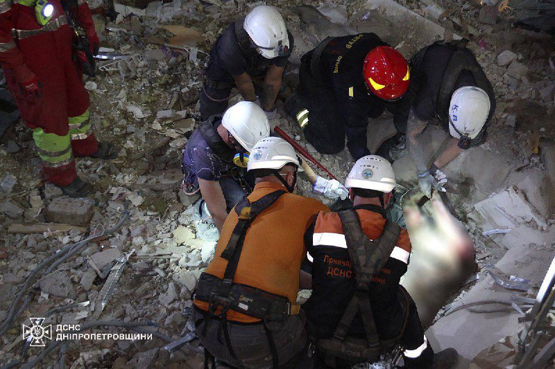 Death toll of Russian Friday missile strike in Dnipro city increased to 2 as rescuers extracted body of a woman from the rubble