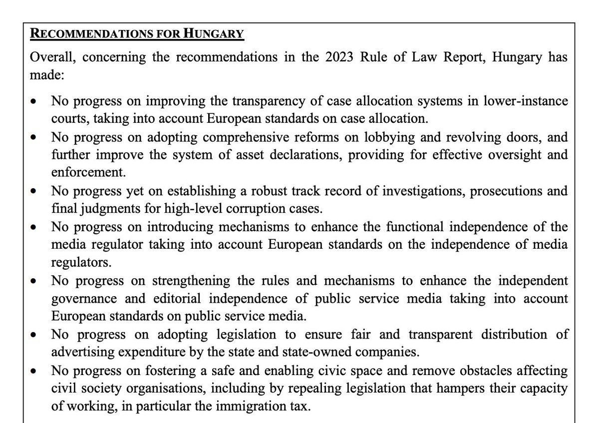 Veredicto de la Comisión Europea sobre Hungría en el 'informe sobre el Estado de derecho' de este año: Sin avances.