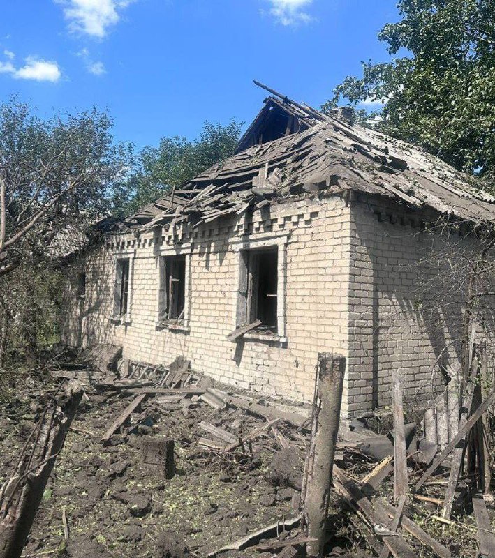 Destruction as result of shelling in Novohrodivka of Donetsk region