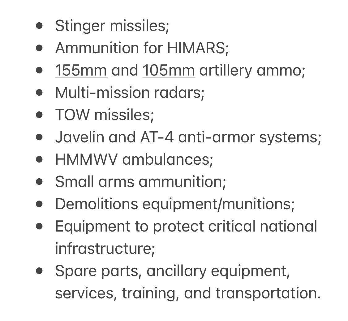 USA ogłosiły nowy pakiet pomocy dla Ukrainy o wartości 125 milionów dolarów. Obejmuje on pociski Stinger, amunicję do HIMARS, pociski artyleryjskie, radary, Javeliny, ambulanse Humvee i wiele innych