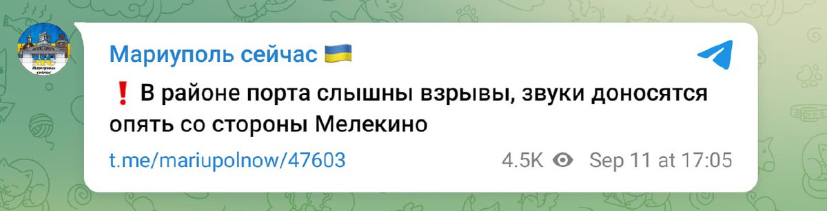 Se reportaron explosiones cerca de Melekyne, cerca de Mariupol.