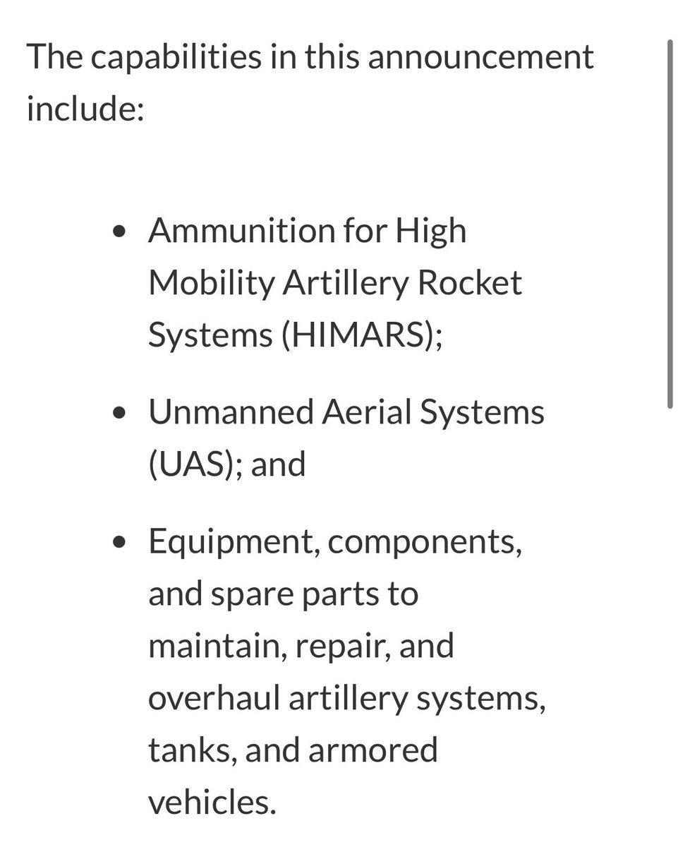 New $990 million U.S. weapons  and equipment package for Ukraine, announced just now by @DeptofDefense