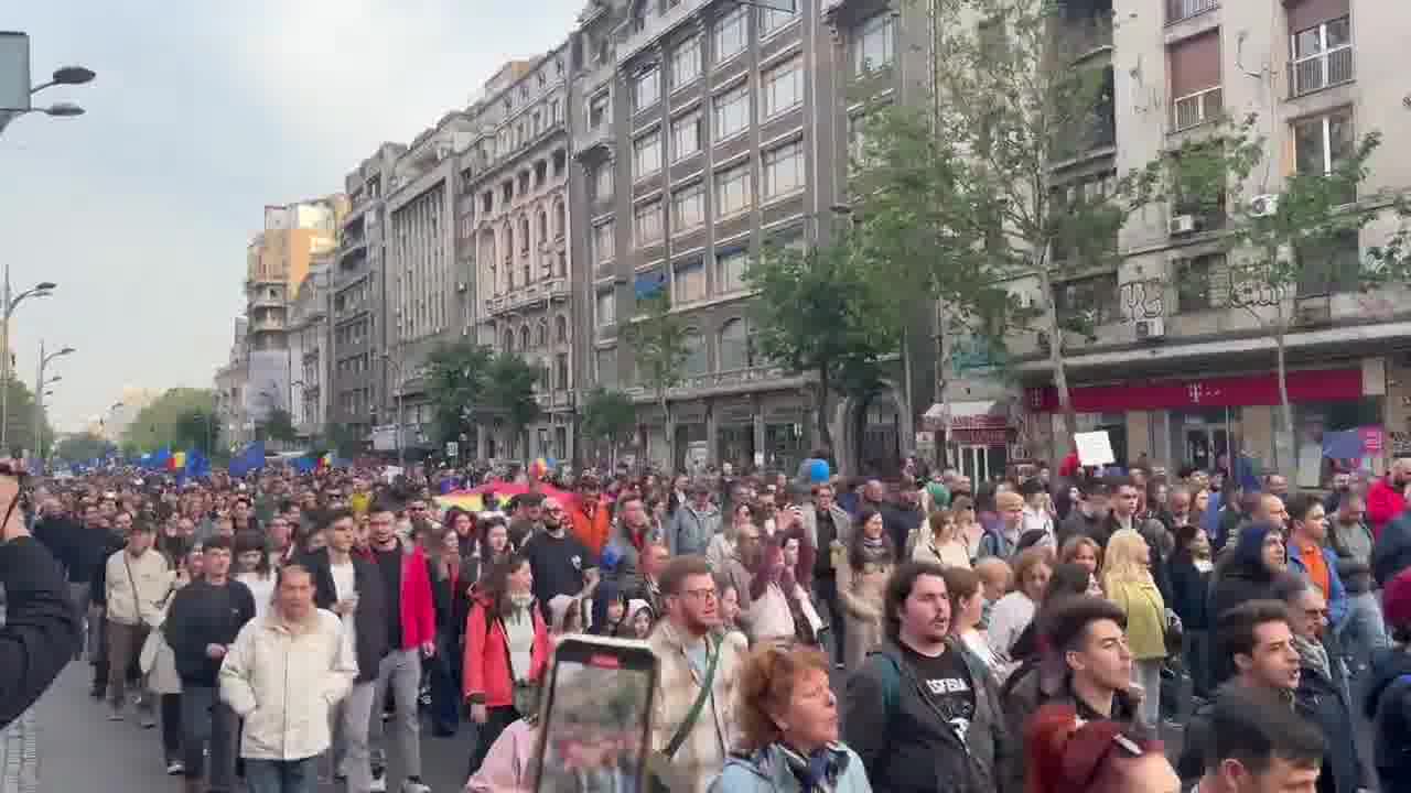 Tens of thousands of Romanians (with the number is rapidly growing) have taken to the streets of Bucharest right now. People are chanting Europe, we belong. and, as heard in the video, a chant that roughly translates to Russia, Romania will never be yours.