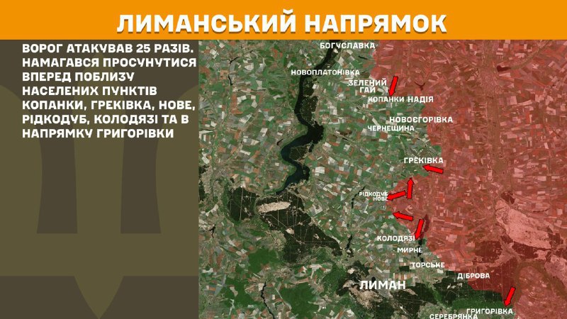 At Lyman axis clashes yesterday near Kopanky, Hrekivka, Nove, Ridkodub, Kolodyazi and towards Hryhorivka, - General Staff of Armed Forces of Ukraine reports