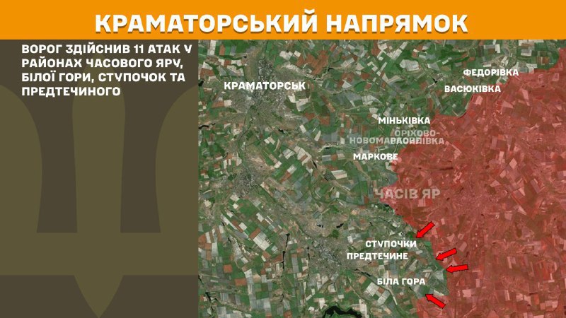 At Kramatorsk direction clashes yesterday near Chasiv Yar, Bila Hora, Stupochky and Predtechyne, - General Staff of Armed Forces of Ukraine reports
