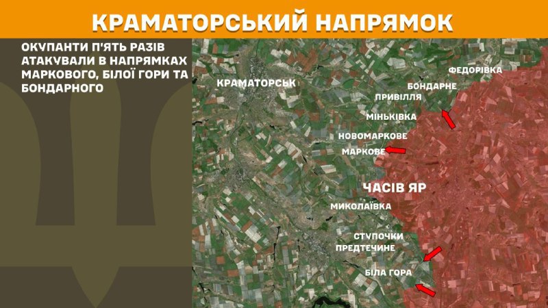 At Kramatorsk direction clashes yesterday near  Markove, Bila Hora and Bondarne, - General Staff of Armed Forces of Ukraine reports