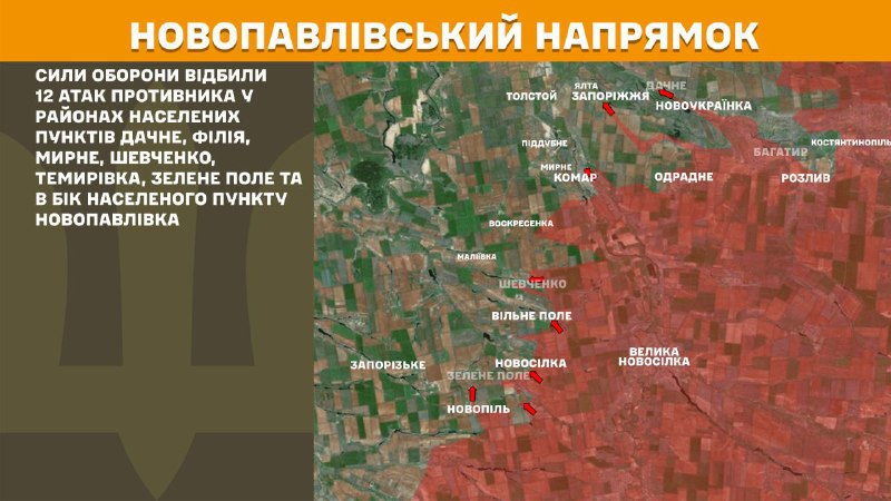 At Novopavlivka direction clashes yesterday near Dachne, Filiya, Myrne, Shevchenko, Temyrivka, Zelene Pole and towards Novopavlivka, - General Staff of Armed Forces of Ukraine reports