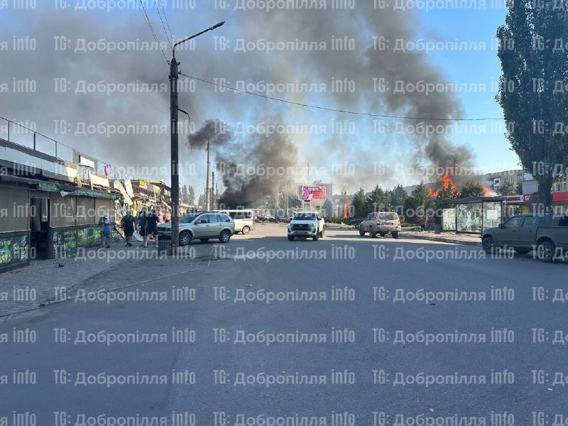 Smoke is rising in Dobropilliya after Russian bombardment