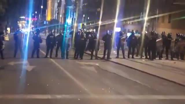 Police cordon blocks Kneza Miloša Street