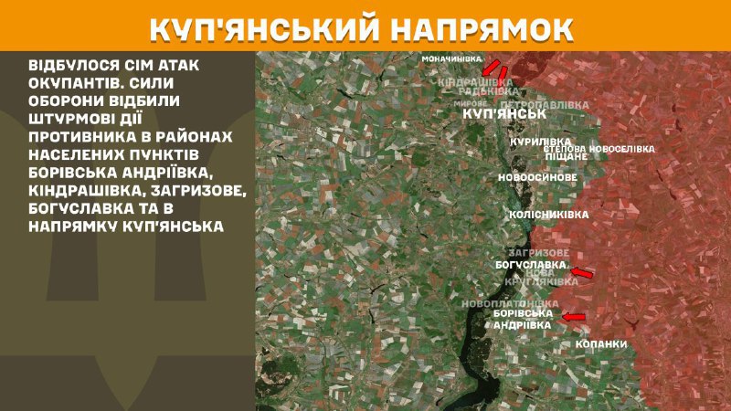 At Kupyansk direction clashes yesterday near Borivska Andriyivka, Kindrashivka, Zahryzove, Bohuslavka and towards Kupyansk, - General Staff of Armed Forces of Ukraine reports