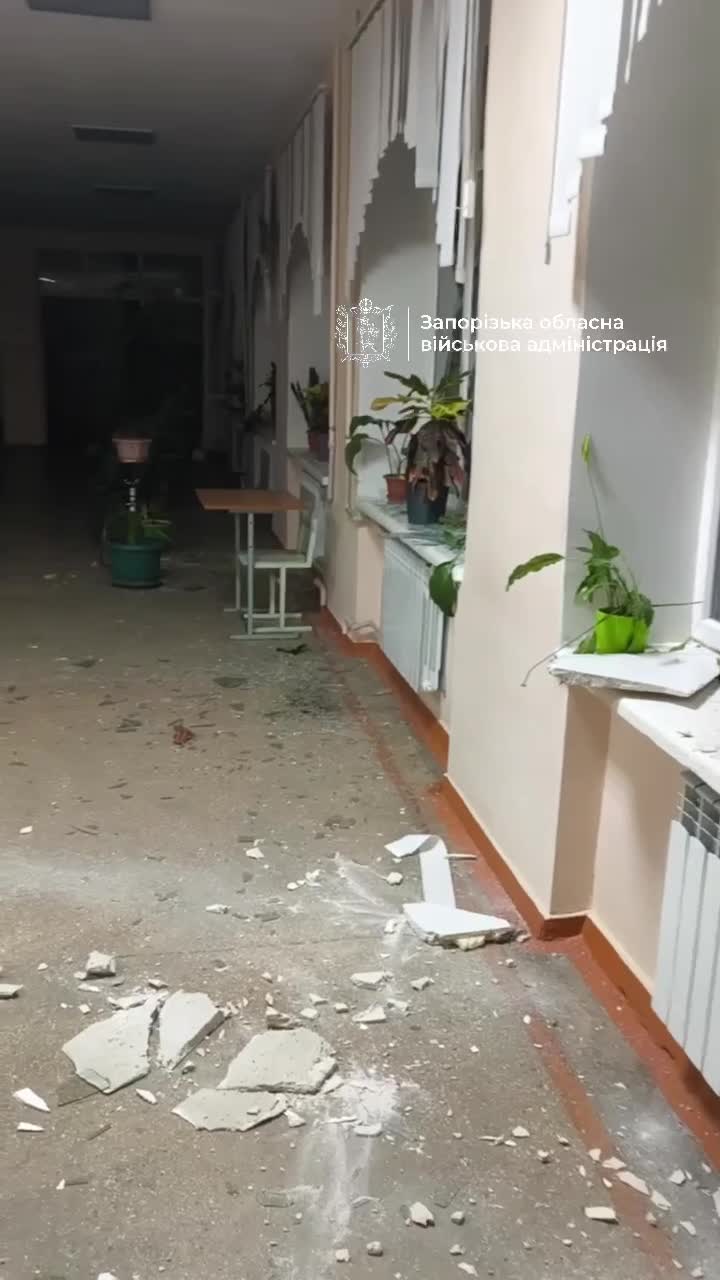 Damage to school in Zaporizhzhia as result of missile strike, a residential house is on fire