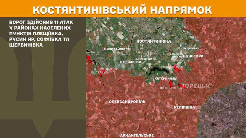 At Kostiantynivka direction clashes yesterday near Pleschiyivka, Rusyn Yar, Sofiyivka and Scherbynivka, - General Staff of Armed Forces of Ukraine reports