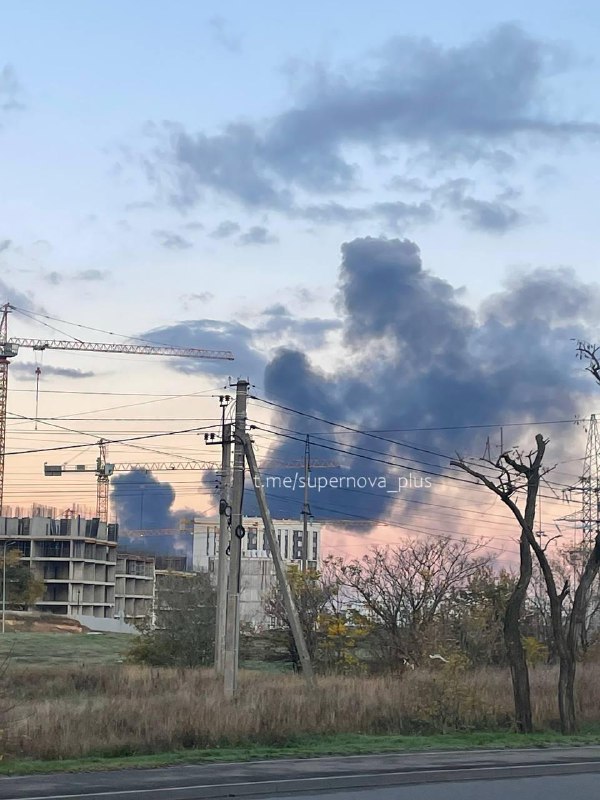 Smoke rising at the oil depot near Simferopol after explosions