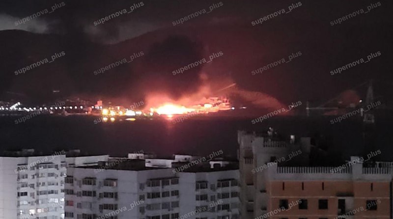 Big fire after suspected drone strike in Novorossiysk