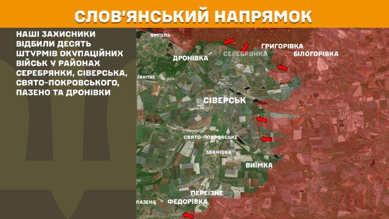 At Sloviansk direction clashes yesterday near Serebryanka, Siversk, Svyato-Pokrovske, Pazeno and Dronivka, - General Staff of Armed Forces of Ukraine reports
