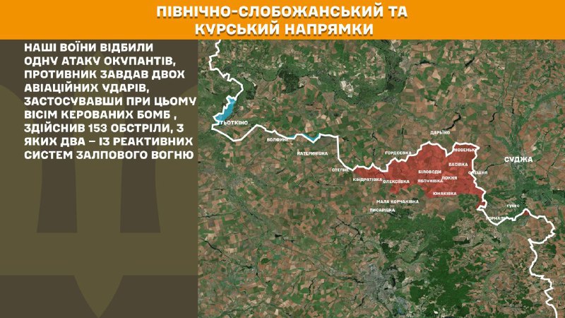 At Kursk and North Slobozhansky(Sumy) direction Ukrainian forces have repelled 1 Russian army assault, - General Staff of Armed Forces of Ukraine reports