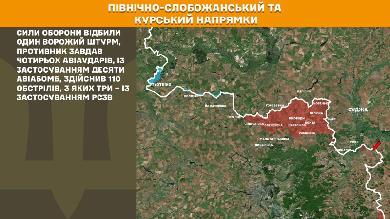 At Kursk and North Slobozhansky(Sumy) direction Ukrainian forces have repelled 1 Russian army assaults, - General Staff of Armed Forces of Ukraine reports