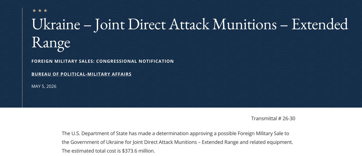 Die USA genehmigen den Verkauf von Präzisionsbomben mit großer Reichweite an die Ukraine im Wert von 373 Millionen US-Dollar. Das US-Außenministerium gibt die Lieferung von 1.500 JDAM-Kits frei, um Kiews Fähigkeiten für Langstreckenangriffe gegen russische Streitkräfte zu stärken.