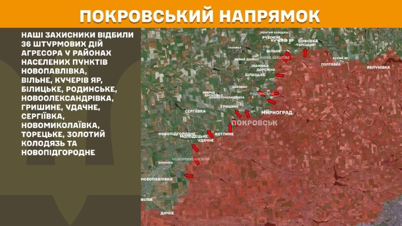 Scontri ieri nella direzione di Pokrovsk vicino a Novopavlivka, Vilne, Kucheriv Yar, Bilytske, Rodynske, Novooleksandrivka, Hryshyne, Udachne, Serhiyivka, Novomykolayivka, Toretske, Zolotyy Kolodyaz e Novopidhorodnie, - riferisce lo Stato Maggiore delle Forze Armate dell'Ucraina