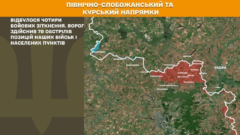Ukrayna Silahlı Kuvvetleri Genelkurmay Başkanlığı'nın bildirdiğine göre, Ukrayna güçleri Kursk ve Kuzey Slobozhansky (Sumy) yönünde 4 Rus ordusu saldırısını püskürttü.