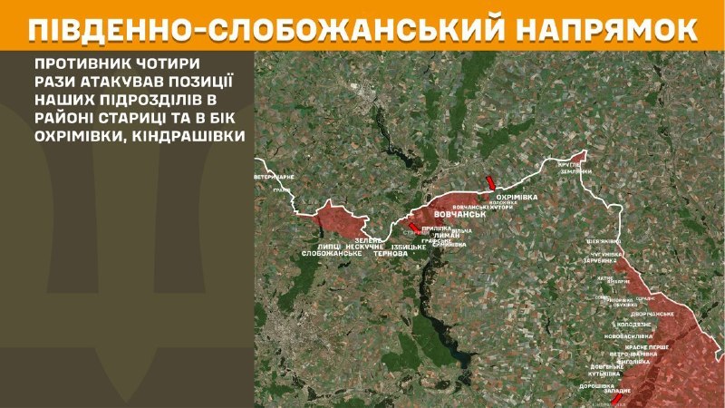 Wczoraj w okolicach Starej i w kierunku Ochrymiwki, Kindraszówki doszło do starć na kierunku Słobożańskim (Charkowskim) – informuje Sztab Generalny Sił Zbrojnych Ukrainy