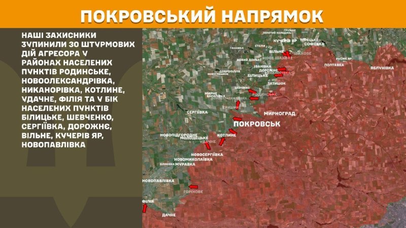 Včera došlo k stretom na Pokrovskom smere pri Rodynske, Novooleksandrivka, Nykanorivka, Kotlyne, Udachne, Filiya a smerom k mestám Bilytske, Shevchenko, Serhiyivka, Dorozhnye, Vilne, Kucheriv Yar, Novopavlivka, - hlási Generálny štáb ozbrojených síl Ukrajiny