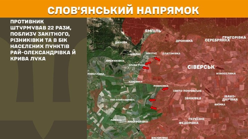 At Sloviansk direction clashes yesterday near Zakitne, Riznykivka and towards Ray-Oleksandrivka and Kryva Luka, - General Staff of Armed Forces of Ukraine reports