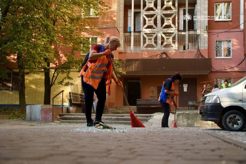 Damage in Dnipro city as result of drone strike this morning
