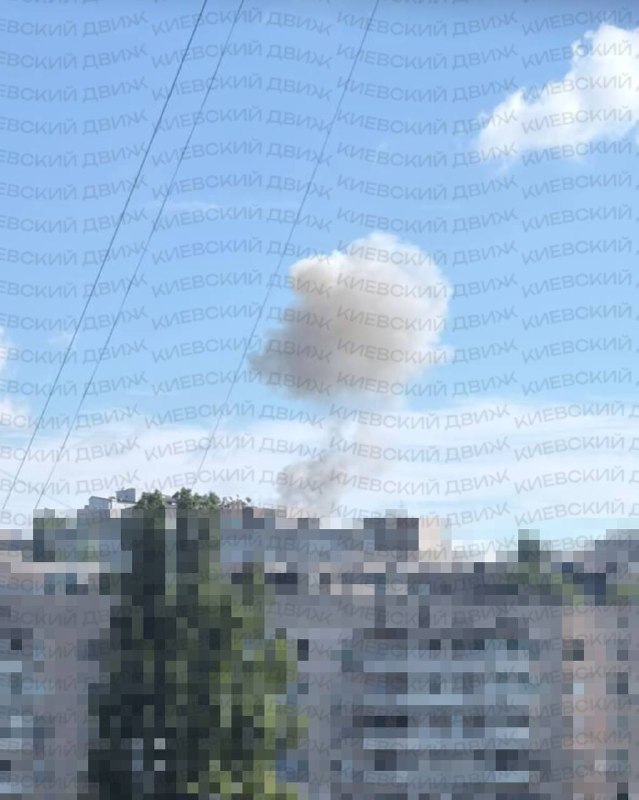 Smoke is rising after explosions in Kyiv