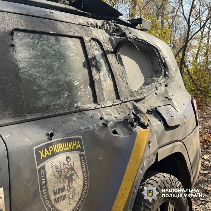 Two police officers were wounded when a drone struck their vehicle during the evacuation of civilians in the village of Zelenyi Hai, Kharkiv region.